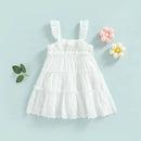 Summer Baby Girls Frill Dress Princess Party Solid Eyelet Square Neck Sleeveless Ruffle Tank Birthday Dress for Toddler Infant
