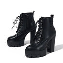 Women's Short Boots Platform Ladies Lace-Up Motorcycle Booties With Zip Plus Size Party Shoes