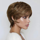 Woman with styled short hair against a plain background, Obroi