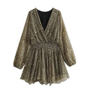 Dresses For Women Ruched Vintage Mini Dress Woman Autumn Elegant Women's Dress Long Sleeve Casual Dresses