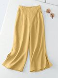 Wide Leg Pant Solid Pure Cotton Ankle Length Women Casual Loose Trouser Elastic Elegant Pants