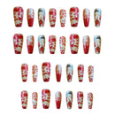 24pcs Dunhuang National Fake Nails Tips Buddha Golden Lotus Pattern Wearable Nails