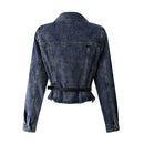 Fall Winter Women Crop Denim Jacket Irregular Design Turn-down Collar Outwear Elegant
