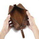 Genuine Leather Pencil Bag Retro Simple Stationery Pouch Storage Bag Zipper Pencil Pouch Portable Pencils Pens Pouch