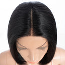 Black lace wig on a mannequin head with 'Obroi' branding.