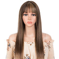 Blonde Long Straight Human Hair Wigs With Bangs For Women Hair Glueless