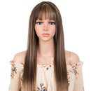 Blonde Long Straight Human Hair Wigs With Bangs For Women Hair Glueless