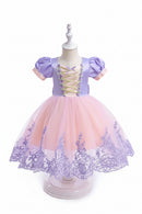 Children's dress with lavender top and pink skirt on a mannequin against a white background, Obroi