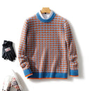 Men's Top Merino Wool Sweater O-Neck Plaid Pullover Autumn and Winter High-Grade Knitted Cashmere Sweater Men Pullover