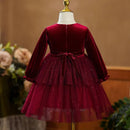 Children's Evening Gown Bow Beading Mesh Design Kids Wedding Birthday Baptism Girls Dress