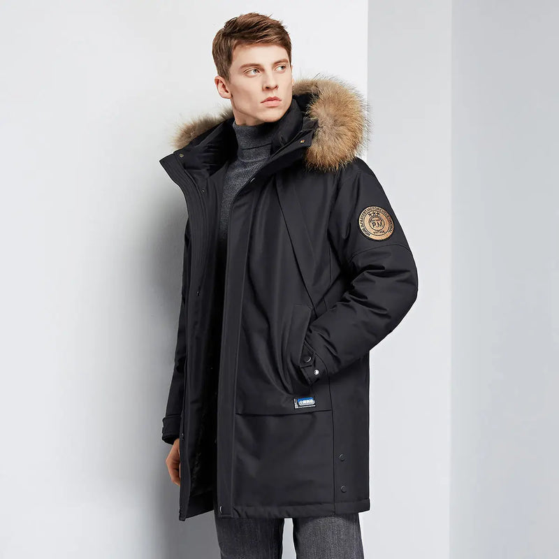 Winter Warm Men Casual Hooded Fur Collar Down Jacket