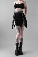 Gothic Zip Split Women Mini Skirts Strap Black High Waist Pencil Skirt Punk