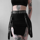 Gothic Zip Split Women Mini Skirts Strap Black High Waist Pencil Skirt Punk