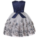 Blue Beading Collar Sequined Flower Tulle Ribbon Plaid Sleeveless Baby Girl Dress Girls Summer Clothes robe princesses