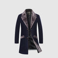 Winter Men's Long Woolen Coat Fur Collar Warm Wool Coats Male Solid Color Slim Casual Windbreaker Jacket