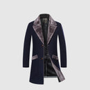 Winter Men's Long Woolen Coat Fur Collar Warm Wool Coats Male Solid Color Slim Casual Windbreaker Jacket