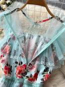 Summer Mesh Lace Dress Women French Short Sleeve Floral Long Dresses Ladies Sweet Temperament Party Dress Long Robe