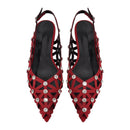 Women Pointed Toe Rhinestone Hollow Slingback Pumps Ankle Strap Party Dress Shoes
