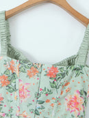 Women Summer Sweet Floral Cute Square Collar Sleeveless Midi Dress Slim Backless Chic Split Tank Dresses