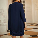 Evening Dresses Women 2pcs Set Outfits Sleeveless Crew Neck Sequined Dress