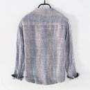 Linen Men Long Sleeve Striped Plaid Shirt Simple Comfort Shirts Male Classic Tops Clothes
