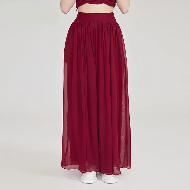 Double Layer Georgette Pure Silk Natural Waist Side Pockets Slightly Hanging Flowing Silk Long Dress Pants