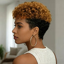Short Pixie Cut Human Hair Wig 6 Inches Pixie Cut Wig Human Hair Kinky Curly Wig for Women