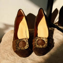 Brown Satin Wedges Pumps for Women Round-toe Pleated Designer Shoes