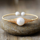 Handmade Natural Pearl Gold Plated Wire Wrap Cuff Bangle Bracelet Classic Woman Wedding Jewelry