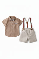 Little Boys Summer Formal Clothes SetShort Sleeve Shirt Strap Shorts Performance Outfit