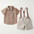Little Boys Summer Formal Clothes SetShort Sleeve Shirt Strap Shorts Performance Outfit