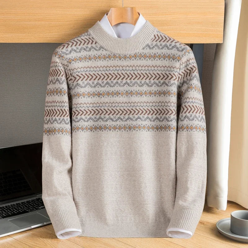 Cashmere men autumn winter jacquard knitwear sweater