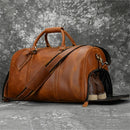 Vintage Men's Hand Luggage Bag Travel Bag With Shoe Pocket Genuine Leather Large Capacity Shoulder
