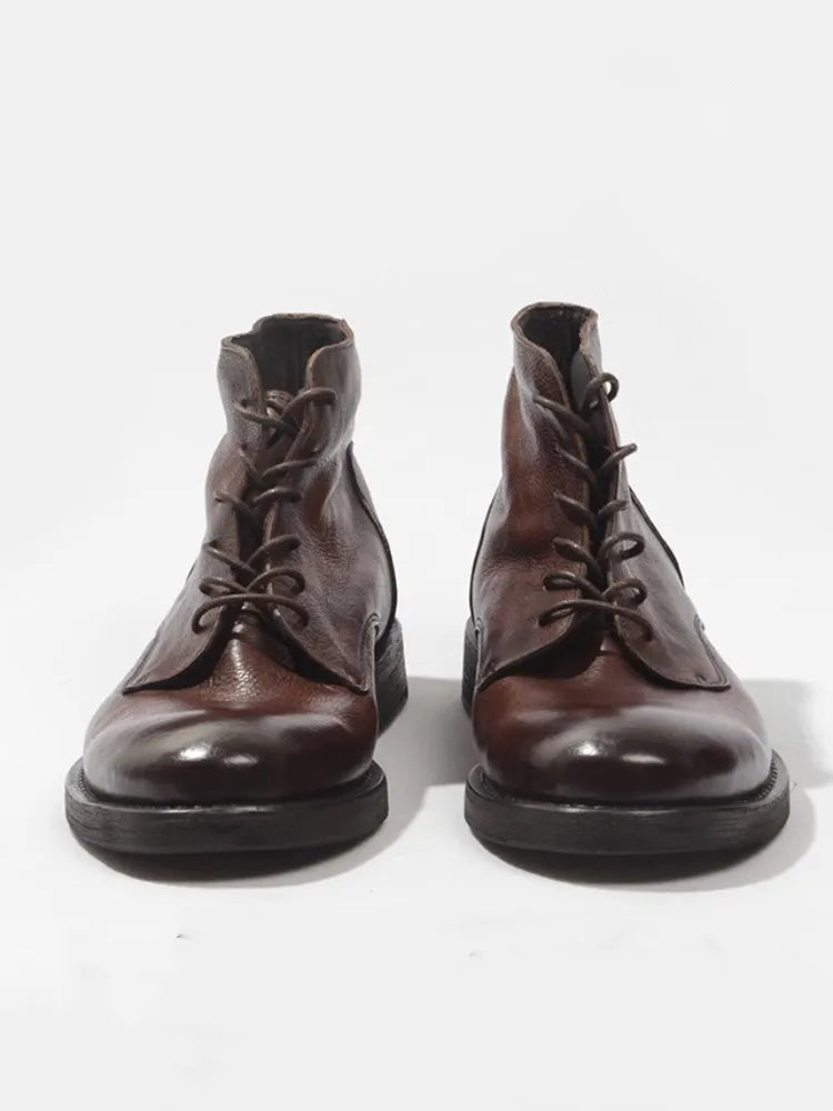 Mens Genuine Leather Motorcycle Boots Casual High Top Shoes Autumn Ankle Boots Men