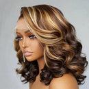 Honey Blonde 13x4 Lace Frontal Short Bob Wigs Human Hair Highlight Ombre Frontal Wigs for Women