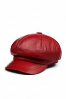 Woman Red Hat Real Leather Genuine Leather Baker Ladies Octagonal Eight-panel Cap