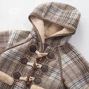Autumn Winter Hooded Plaid Jacket for Girls Kids Outerwear Thicken Warm Fur Jackets Wool Coats