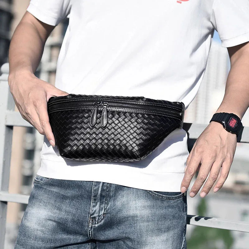 Designer Men's Waist Bags Weave Chest Pack Casual Fanny Pack Money Phone Bag Luxury Shoulder Belt Bag