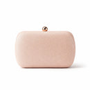 Beige clutch bag with a gold clasp on a white background, Obroi