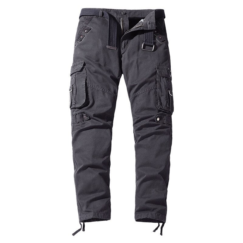 Cotton Cargo Pants Men Casual Straight Solid Trousers Military Tactical Sports Pants Jogging