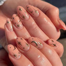 Luxury Gold Metal Line Flower Star Almond False Nails Moon Rhinestone Punk Nail Art Press on Nails