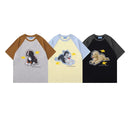 Summer Funny Animal Block Short Sleeve T Shirt Men Loose Couple Academy Style Tees