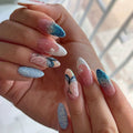 Mini Flowers Fake Nails Almond False Nails Sweet Bowknot Press on Nails French Tip Nail Art Butterfly Garden Nail