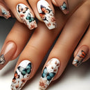 Press on Nails Coffin False Nails Leaf Butterfly Wearable Nail Feathers Acrylic Full Cover Nail Tips