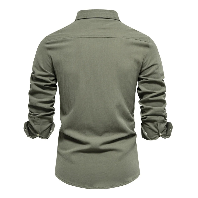 Casual Men's Shirts Solid Double Pockets Long Sleeve Shirts for Men Spring Designer Clothing Men