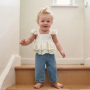 Baby Little Girl Pants Set Floral Ruffled Lace Tops Elastic Waist Denim Pants Summer Outfit 1-6T