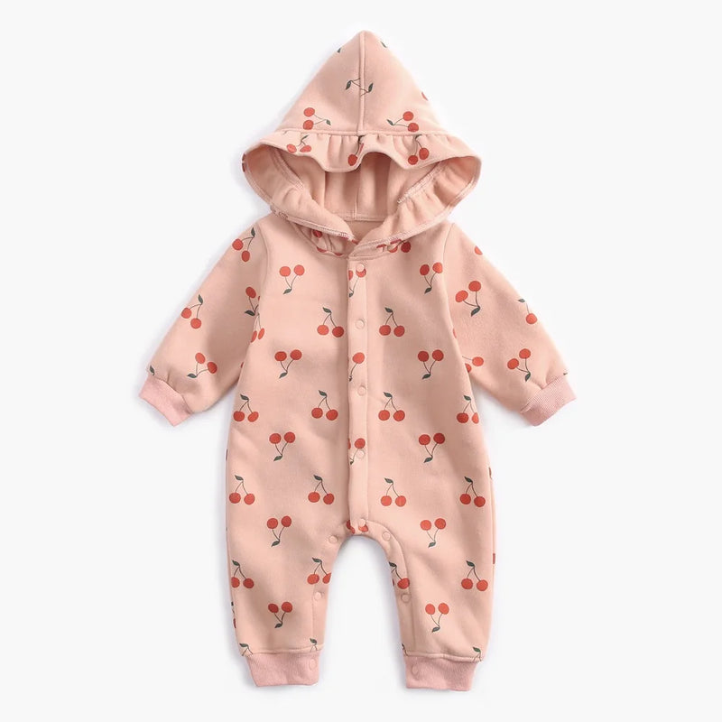 Newborn Kid Baby Girl Winter Clothes Hooded Fleece Thick Romper Long Sleeve Warm Jumpsuit Outfit