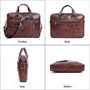 Genuine Leather Laptop Briefcase for Men Retro Travel Messenger Bags 15.6 Inch High Capacity Shoulder Bag