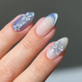 24Pcs Purple Halo Dyeing Nails Press on Long Almond Head Fake Nail Patches Wearable Dreamy Nails Set