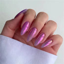 Hand with pink and purple gradient nails on a light background, Obroi